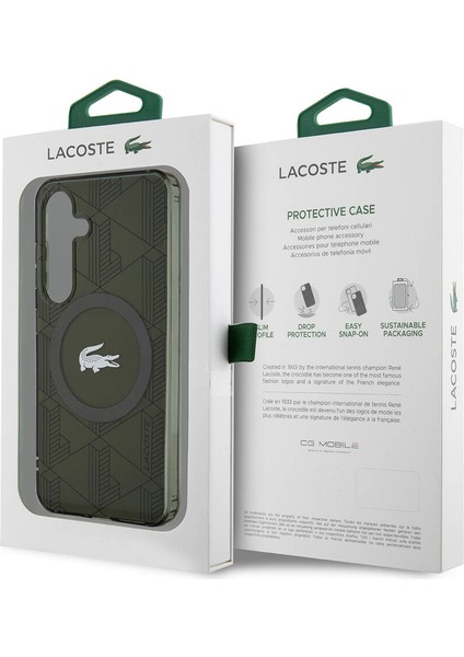 Galaxy S24 Uyumlu Kılıf Lacoste Lisanslı Magsafe Çift Katman Timsah Logolu Blend Monogram Haki