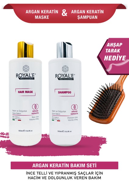 Argan Keratin Maske ve Şampuan 500ML+AHŞAP Tarak
