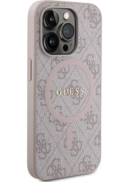 iPhone 14 Pro Max Uyumlu Kılıf Guess Lisanslı Magsafe Özellikli 4g Desenli Yazı Logolu Kapak Pembe modelleri