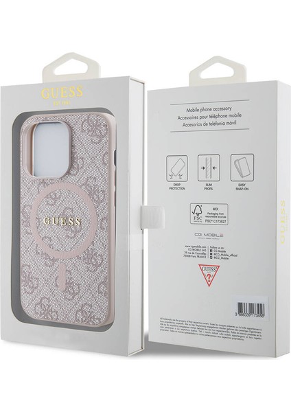 iPhone 14 Pro Max Uyumlu Kılıf Guess Lisanslı Magsafe Özellikli 4g Desenli Yazı Logolu Kapak Pembe indirimleri