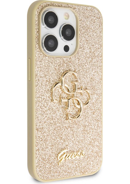 iPhone 14 Pro Max Uyumlu Kılıf Guess Orjinal Lisanslı 4g Büyük Metal Logolu Glitter Kapak Gold modelleri