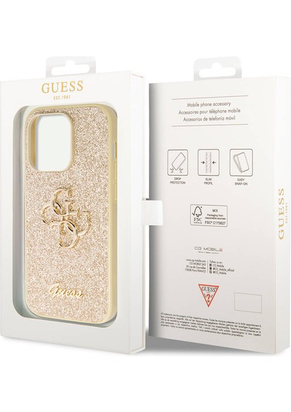 iPhone 14 Pro Max Uyumlu Kılıf Guess Orjinal Lisanslı 4g Büyük Metal Logolu Glitter Kapak Gold indirimleri
