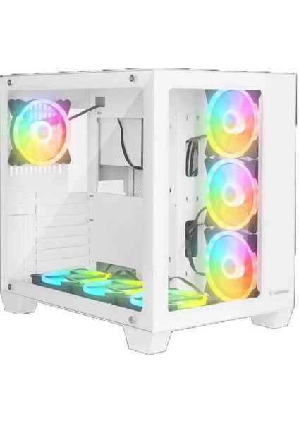 Icewave Beyaz Temperli Camlı 7*12CM Argb Fan+Kontrolcü Transparan E-Atx Mid-T Gaming Oyuncu Kasası