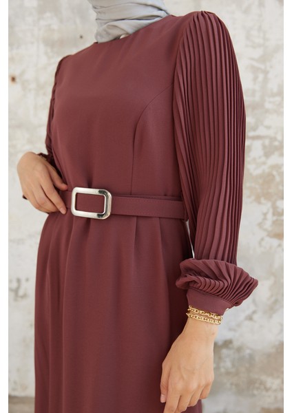 Kolları Piliseli Elbise - Gül Kurusu modelleri