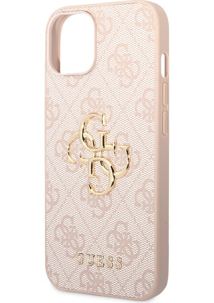 iPhone 15 Plus Uyumlu Kılıf Guess Lisanslı Pu Deri Yazı ve 4g Metal Logolu Desenli Kapak Pembe modelleri
