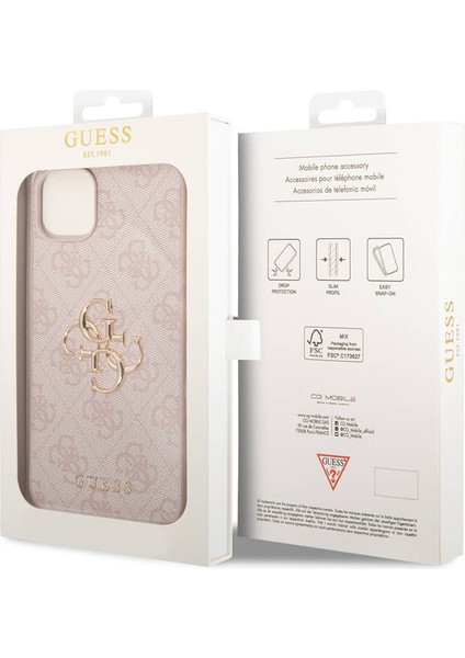 iPhone 15 Plus Uyumlu Kılıf Guess Lisanslı Pu Deri Yazı ve 4g Metal Logolu Desenli Kapak Pembe indirimleri