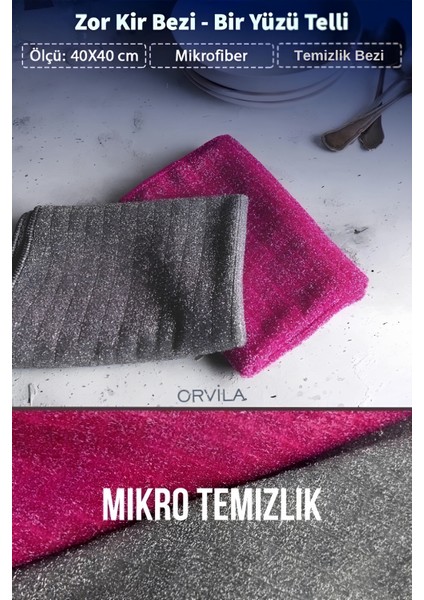 Mikrofiber Zor Kir Bezi Inatçı Kirler Için Çift Taraflı ve Telli Zor Kir Bezi 40X40 cm