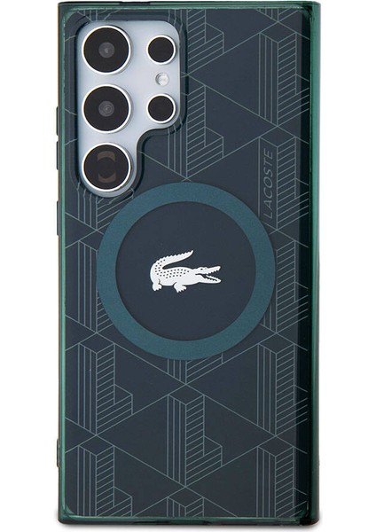 Galaxy S24 Ultra Kılıf Lacoste Lisanslı Magsafe Özellikli Timsah Logolu Blend Monogram Koyu Yeşil