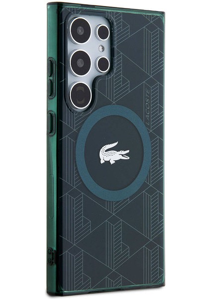Galaxy S24 Ultra Kılıf Lacoste Lisanslı Magsafe Özellikli Timsah Logolu Blend Monogram Koyu Yeşil