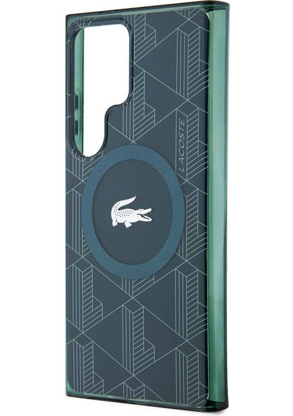 Galaxy S24 Ultra Kılıf Lacoste Lisanslı Magsafe Özellikli Timsah Logolu Blend Monogram Koyu Yeşil