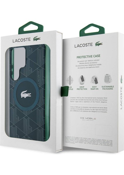 Galaxy S24 Ultra Kılıf Lacoste Lisanslı Magsafe Özellikli Timsah Logolu Blend Monogram Koyu Yeşil
