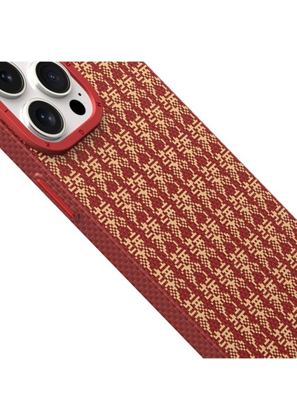 iPhone 14 Pro Max Uyumlu Kılıf Magsafe Kevlar 1500D Youngkit Auspicious Loong Serisi Kırmızı modelleri