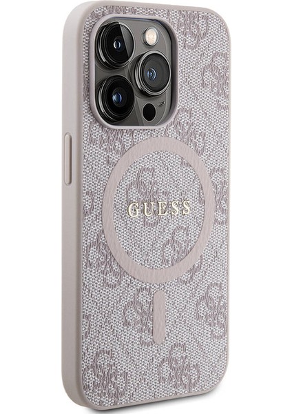 iPhone 15 Pro Max Uyumlu Kılıf Guess Lisanslı Magsafe Özellikli 4g Desenli Yazı Logolu Kapak Pembe modelleri