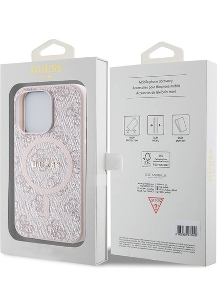 iPhone 15 Pro Max Uyumlu Kılıf Guess Lisanslı Magsafe Özellikli 4g Desenli Yazı Logolu Kapak Pembe indirimleri