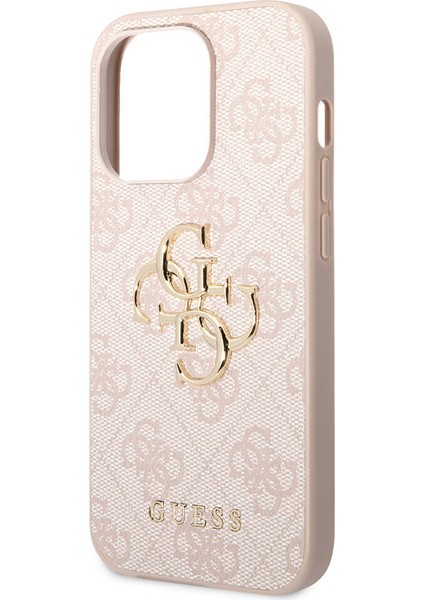 iPhone 14 Pro Max Uyumlu Kılıf Guess Pu Deri Büyük Metal Logo Dizaynlı Kapak Pembe modelleri