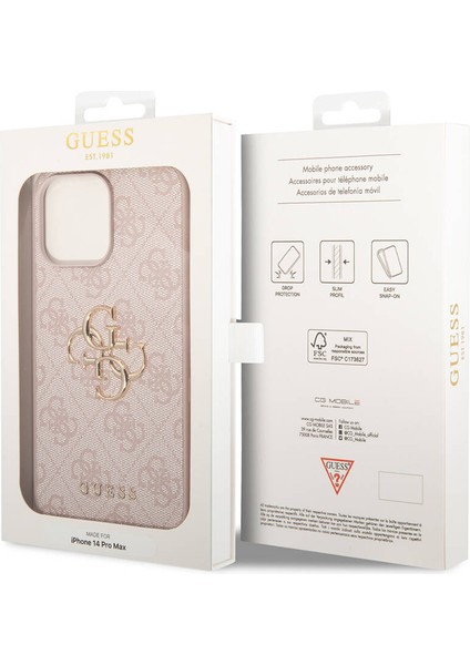 iPhone 14 Pro Max Uyumlu Kılıf Guess Pu Deri Büyük Metal Logo Dizaynlı Kapak Pembe indirimleri