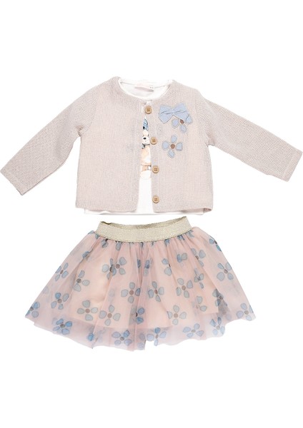 Kız Çocuk Baby Rose Baskılı Tütü Etek ve Hırka 3'lü Takım