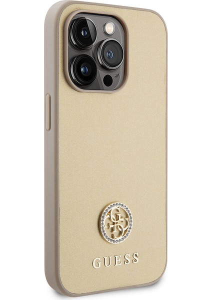 iPhone 14 Pro Max Uyumlu Kılıf Guess Orjinal Lisanslı Deri 4g Metal Logo Strass Kapak Gold modelleri