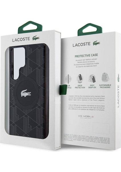 Galaxy S24 Ultra Kılıf Lacoste Lisanslı Magsafe Özellikli Timsah Logolu Blend Monogram Siyah