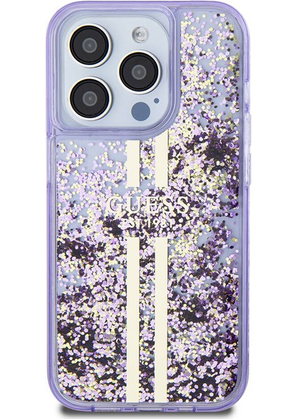 iPhone 15 Pro Uyumlu Kılıf Guess Orjinal Lisanslı Transparan Sıvılı Simli Altın Çizgili Kapak Mor fiyatları