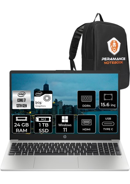 250 G10 Intel Core I7 1355U 24GB 1tb SSD 15.6'' Fhd W11P Taşınabilir Bilgisayar 8A541EA & Per4 Çanta 8A541EAP423