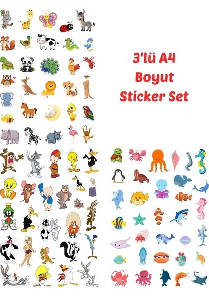 Sticker Cam Duvar Laptop Telefon Her Biri Ayrı Tema 3 Adet A4 Sticker - 90+ Sticker