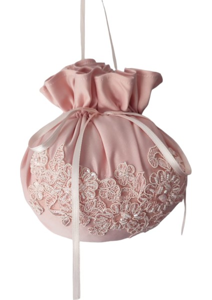 Gelin Takı Kesesi,gelin Çantası,pudra Pembe Dantelli,düğün,nişan,doğum Günü,çanta,kese