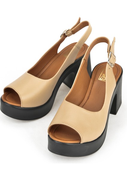 Ziya, Kadın Deri Topuklu Sandalet 141992Z28003 Bej fırsatları