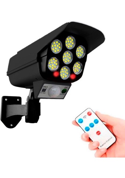 3 Mod Dış Mekan Güneş Enerjili Hareket Sensörlü 77 Led, Siyah Güvenlik Kamerası Kablosuz Bahçe Aydınlatması