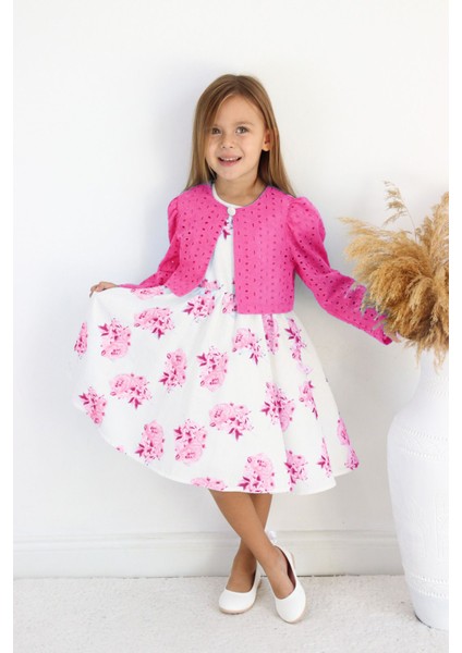 Çiçek Desenli Fisto Ceketli Kız Çocuk Ikili Takım - Fuşya modelleri