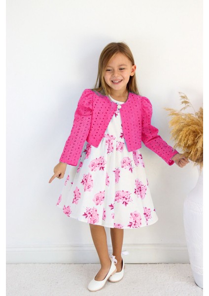 Çiçek Desenli Fisto Ceketli Kız Çocuk Ikili Takım - Fuşya fırsatları