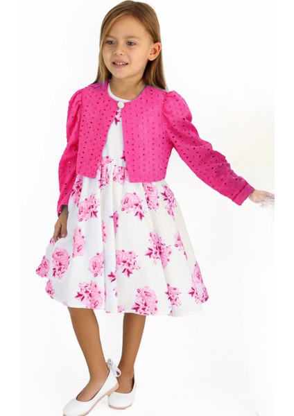 Çiçek Desenli Fisto Ceketli Kız Çocuk Ikili Takım - Fuşya indirimleri
