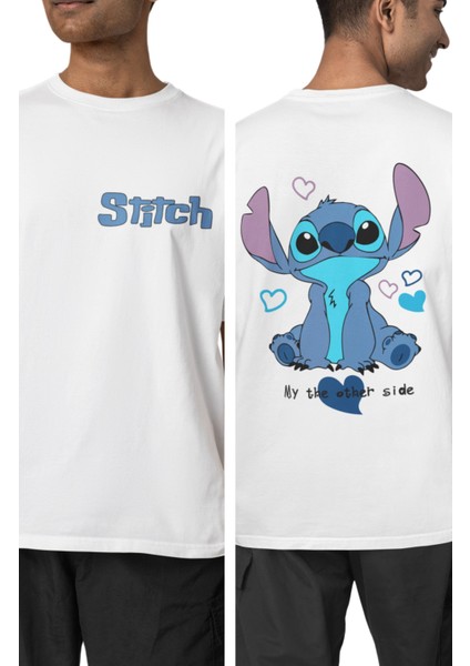 Stitch Sırt Baskılı Tişört, Erkek-Kadın Stitch Angel Couple T-Shirt