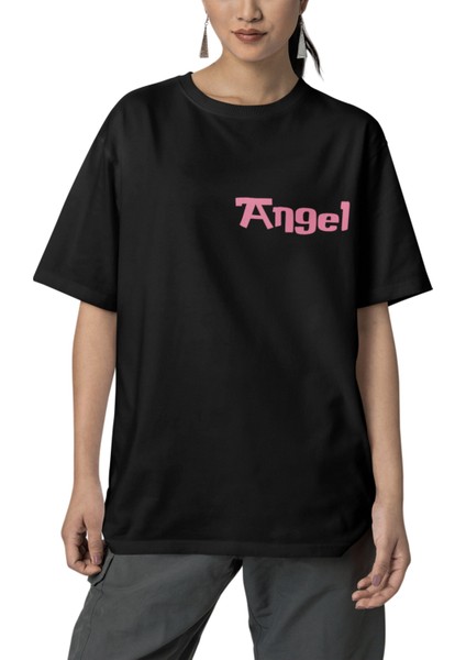 Angel Sırt Baskılı Tshirt, Unisex Stitch Angel Sevgili Çift Tişört