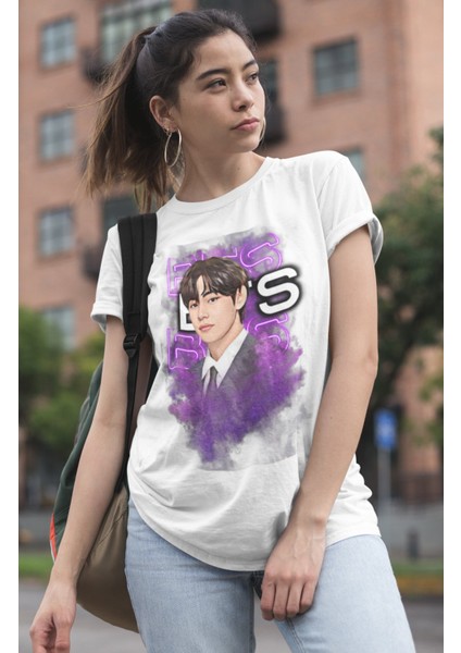 Bts V Baskılı T-Shirt, Unisex K-Pop Baskılı Tişört