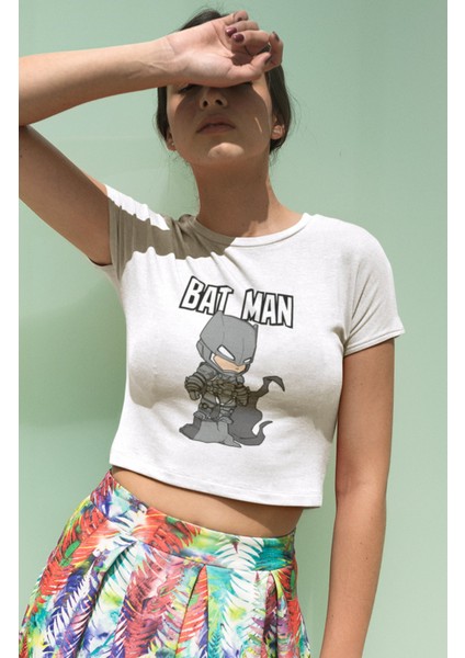Bat Man Baskılı Crop Top, Kadın Marvel Baskılı Crop Bluz