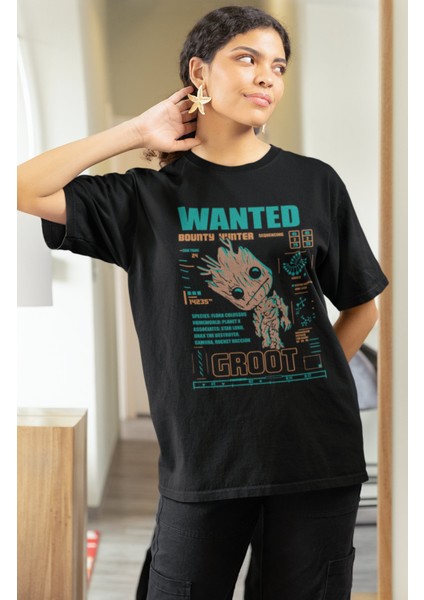 Wanted Groot Baskılı Tshirt, Unisex Marvel Comics Baskılı Tişört