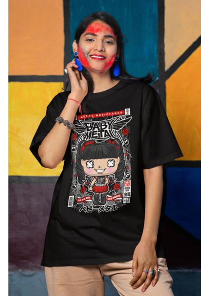 Minyatür Baby Metal Baskılı Tshirt, Unisex Rock Grubu Baskılı Tişört