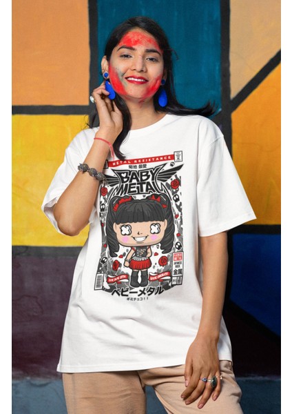 Minyatür Baby Metal Baskılı Tshirt, Unisex Rock Grubu Baskılı Tişört