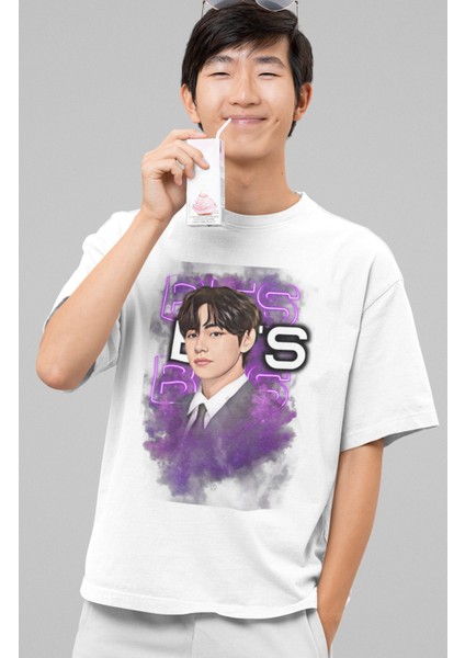 Bts V Baskılı T-Shirt, Unisex K-Pop Baskılı Tişört