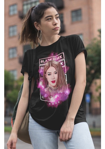 Blackpink Rose Baskılı T-Shirt, Unisex K-Pop Baskılı Tişört