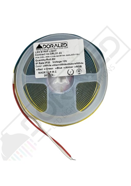12V 8 mm Esnek Cob Şerit LED Natural Beyaz 320 Ledli IP20 5 m