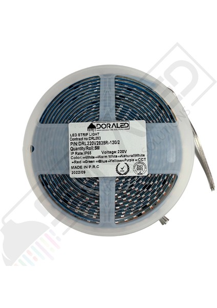 Dora Led 220 Volt Dim Edilebilir Şerit Led 10 Cm De Kesilebilir M/120 Led Kırmızı 5M İP65