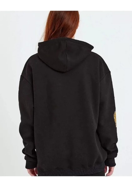 Baskılı Kapüşonlu Sweatshirt - Siyah