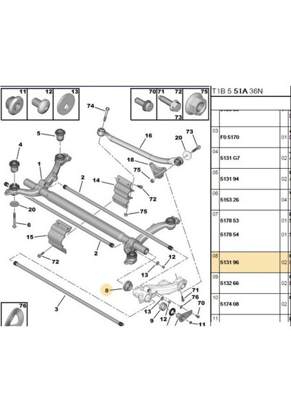 Arka Torsiyon Bilya Kiti Partner Berlingo Dw8 (EBK044-5131.96)