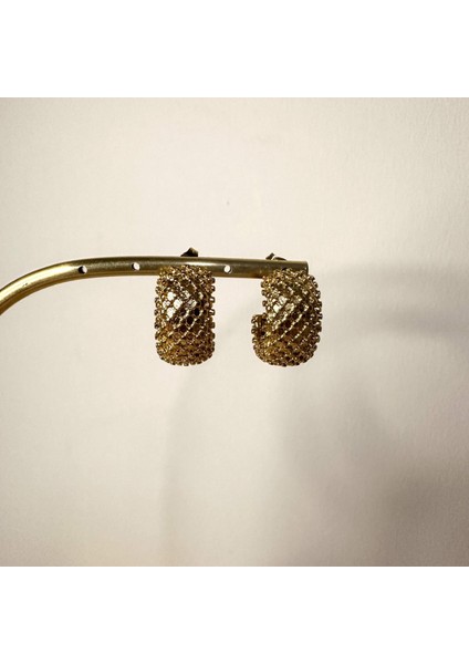 Alaina 316 L Çelik Altın Renkli Tırtıklı Model Vintage Kadın Küpe