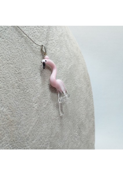 Murano Cam Pembe Flamingo Kolye