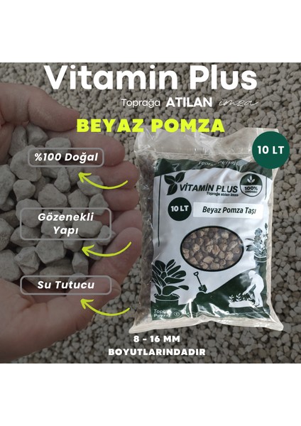 Vitamin Plus Beyaz Pomza Taşı 8-16MM 10 Litre Volkanik Lav Taşı