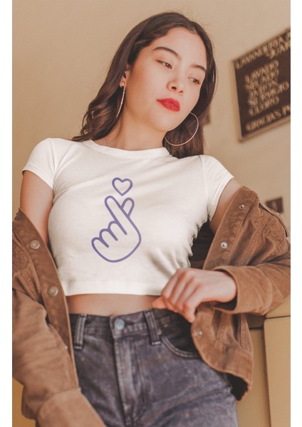 Bts Işaret Baskılı Crop Top, Kadın K-Pop Baskılı Crop Bluz fiyatları