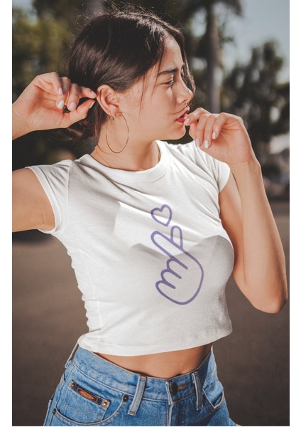 Bts Işaret Baskılı Crop Top, Kadın K-Pop Baskılı Crop Bluz modelleri